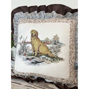 Vintage Hand Sewn Golden Retriever 🦮 Ducks Pillow 3D Farmhouse Country 17 x 17